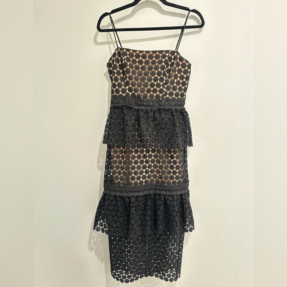 NBD Black Lace Tiered Dress
